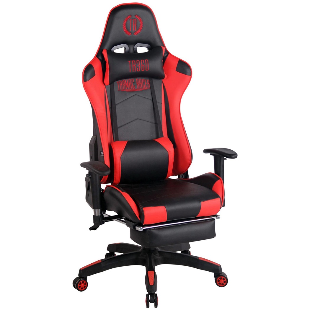 Fauteuil Gamer TURBO avec Repose-pieds, Dossier Inclinable, Coussin lombaire et cervical, Noir/Rouge