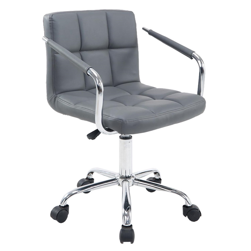 Chaise de bureau BETTY, Grand Rembourrage, Structure Métallique, Cuir, Gris