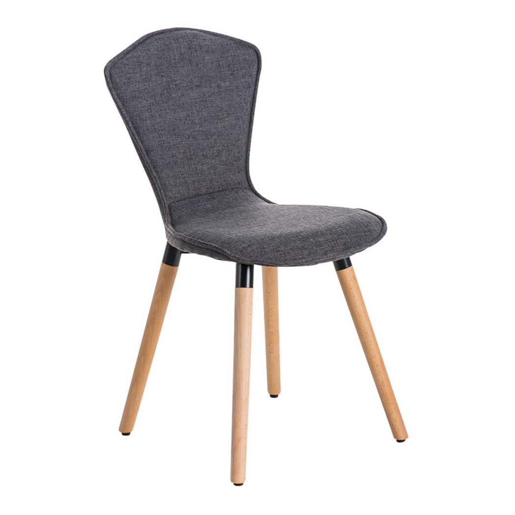 Chaise visiteur FELIKA, Piétement en Bois, Grand Rembourrage, en Tissu, Gris clair