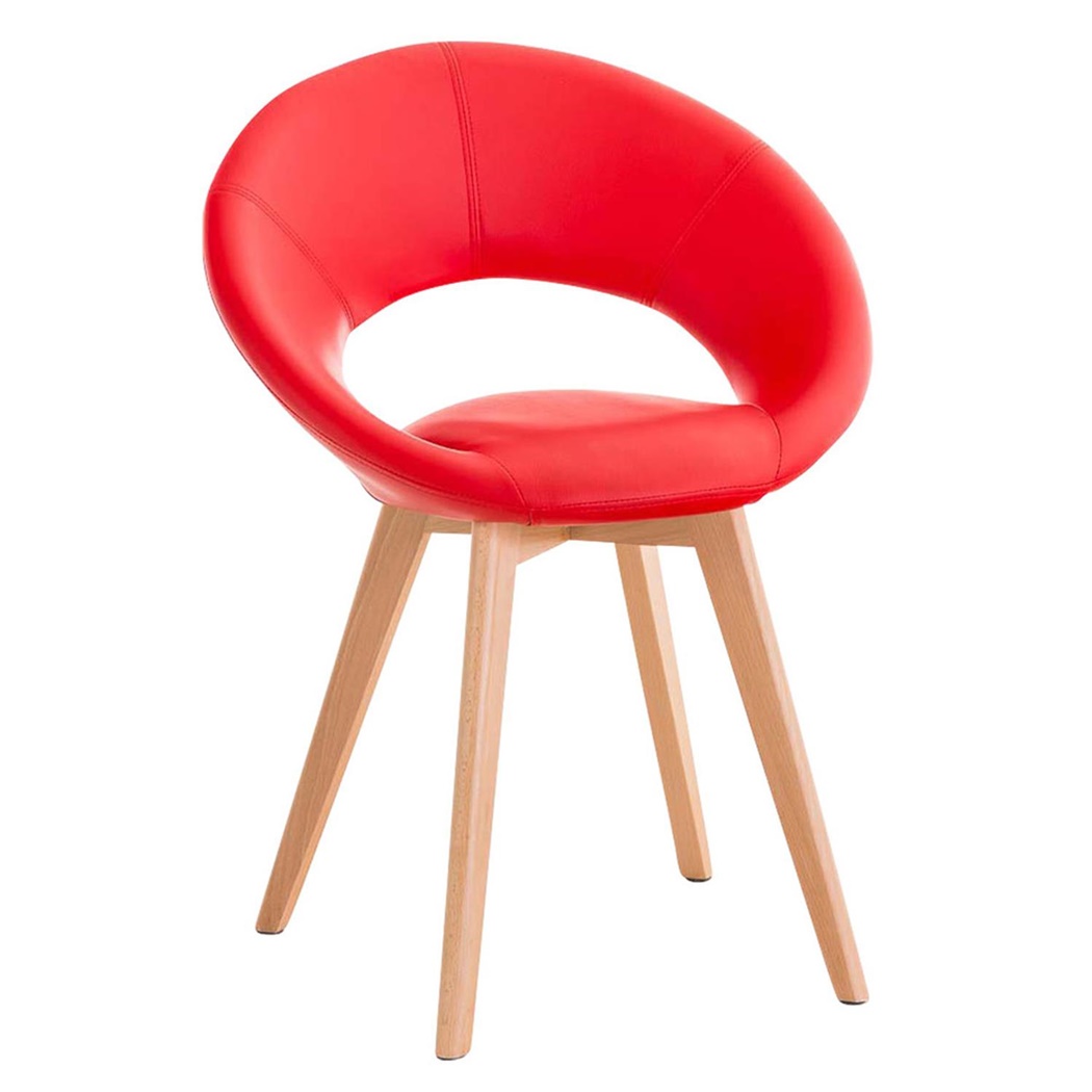 Chaise visiteur TIMY, Design exclusif, Piétement en Bois, Grand Rembourrage, en Cuir, Rouge