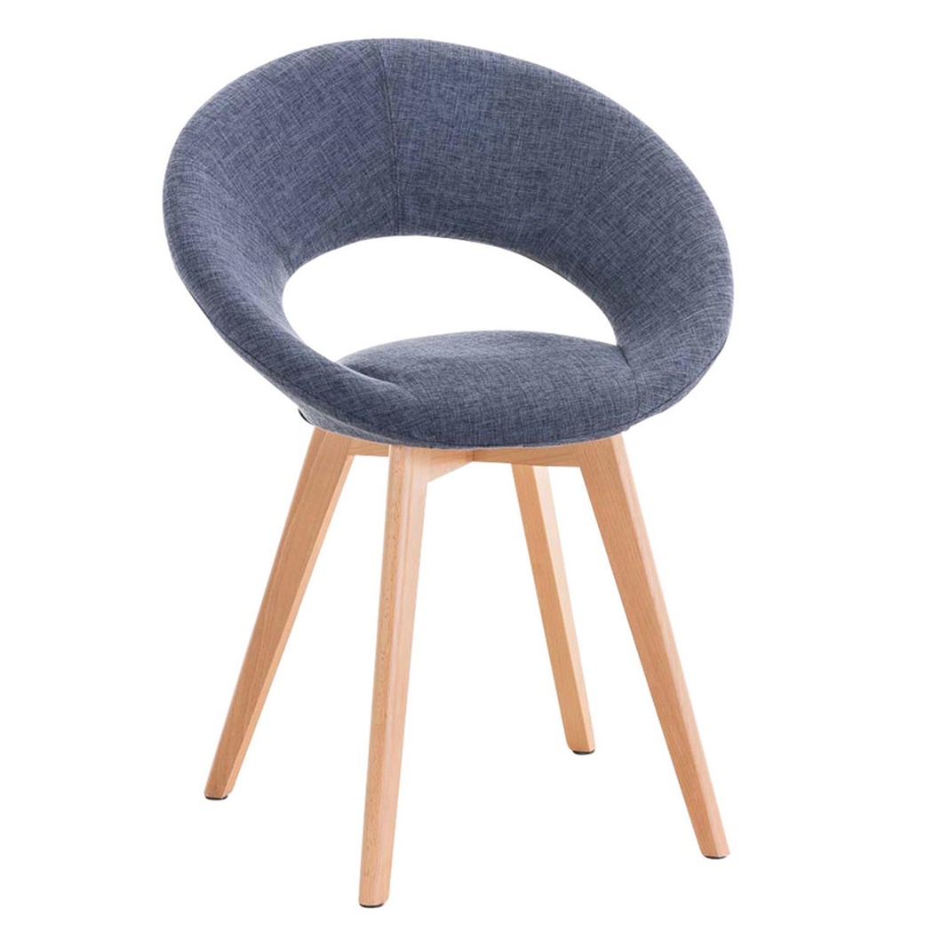 Chaise visiteur TIMY TISSU, Design exclusif, Piétement en Bois, Grand Rembourrage, Bleu