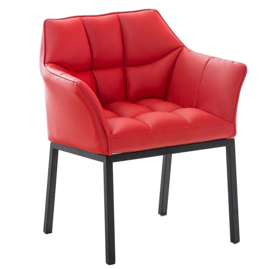 Chaise visiteur OCTAVIO, Structure Métallique Noire, Grand Rembourrage en Cuir, Rouge