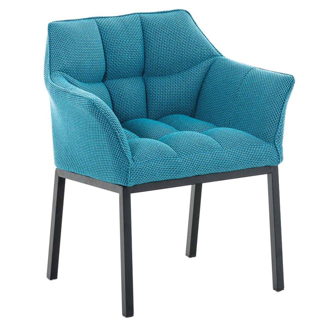 Chaise visiteur OCTAVIO TISSU, Structure Métallique Noire, Grand Rembourrage, Bleu turquoise