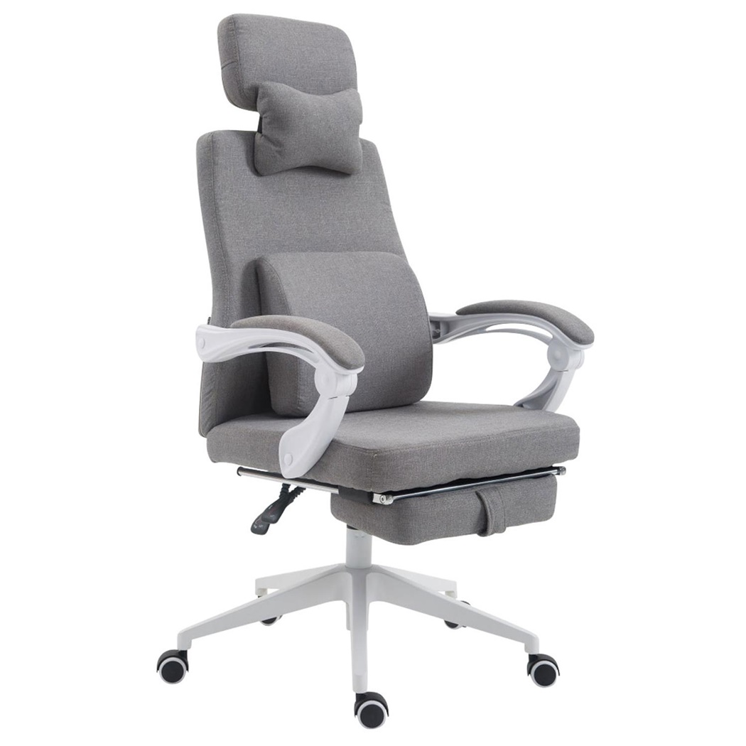 Fauteuil de bureau ADRIEN, Repose-pieds Extensible, Coussins Lombaire et Cervical, en Tissu. Gris clair