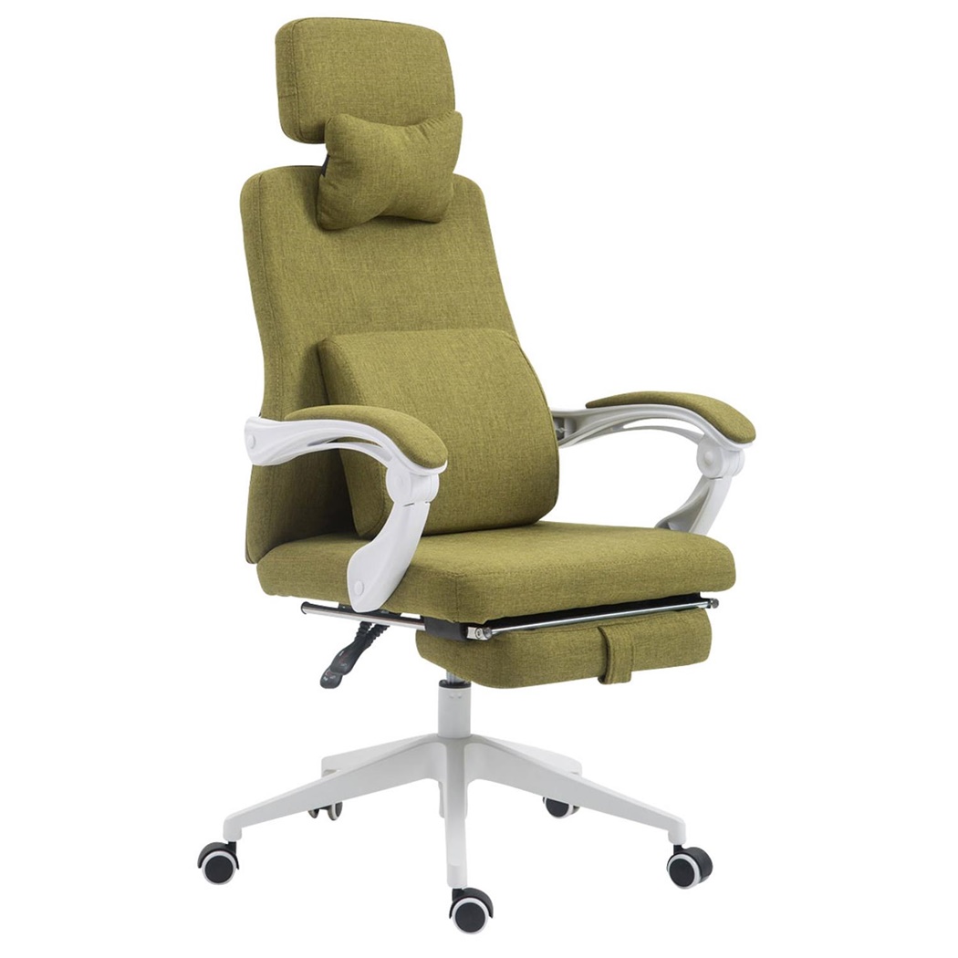 Fauteuil de bureau ADRIEN, Repose-pieds Extensible, Coussins Lombaire et Cervical, en Tissu. Vert