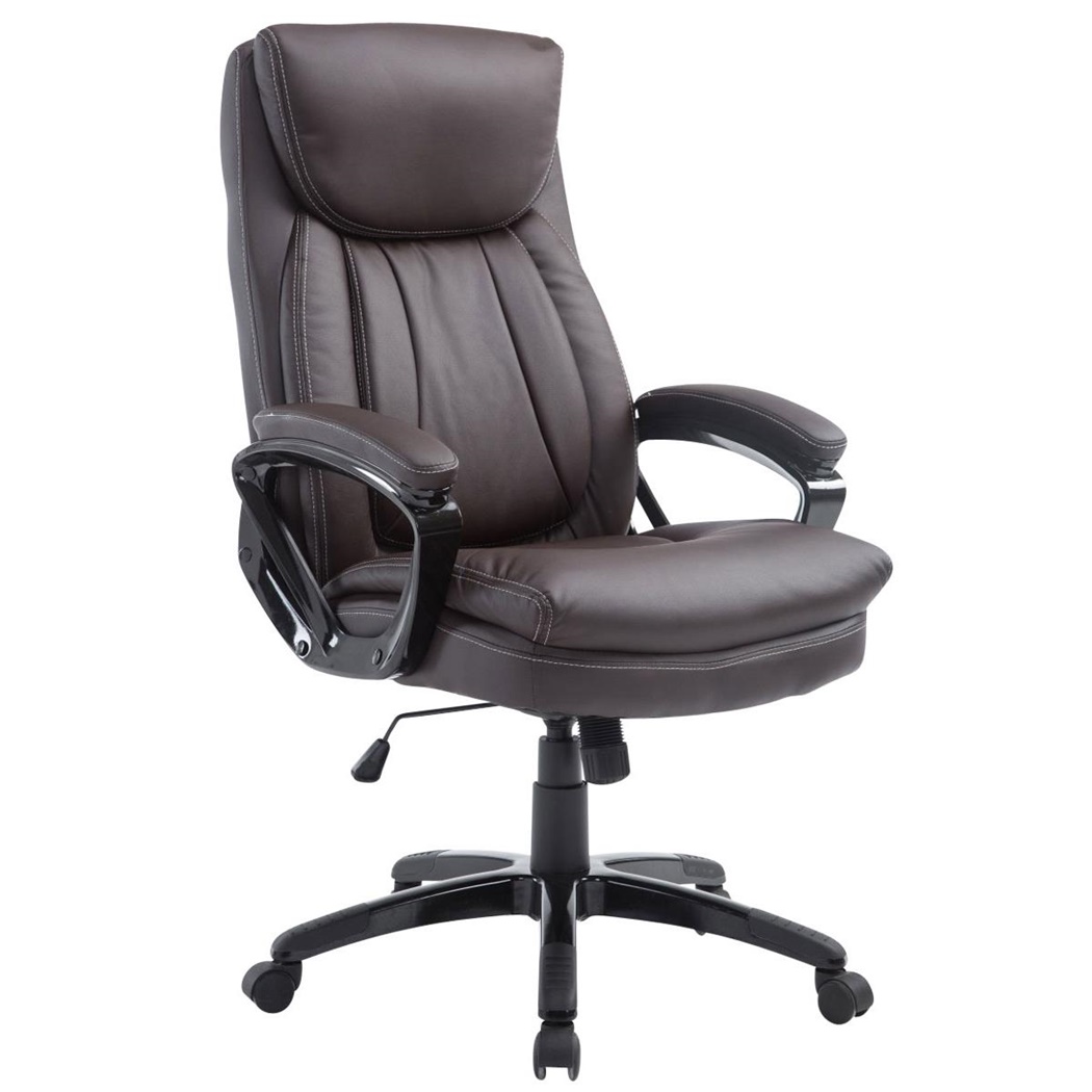 Fauteuil de bureau TOMPA, Grand rembourrage, Résistant jusqu'à 150 kg, cuir, Marron