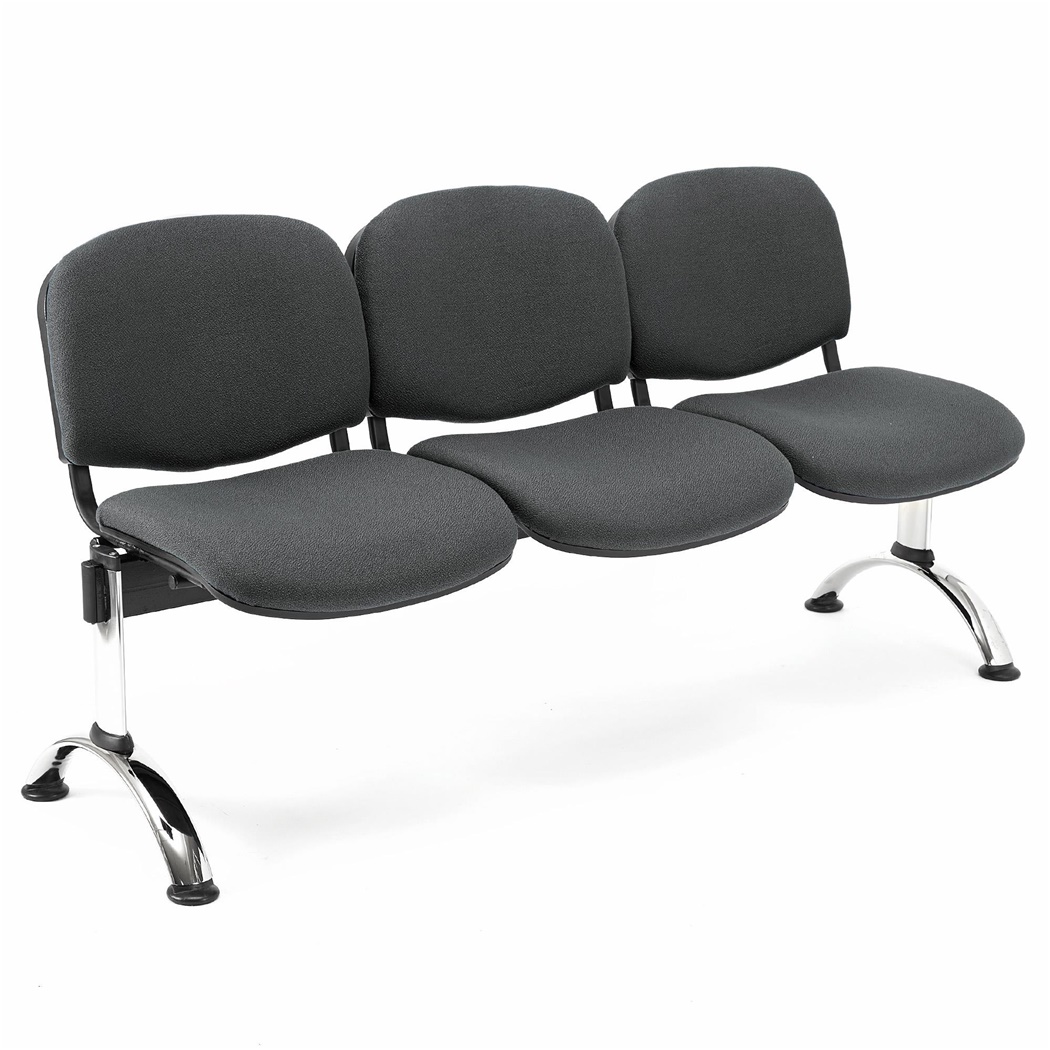 Banc salle d'attente 3 sièges MOBY BASE, Structure en Métal, Grand Rembourrage, Tissu Gris