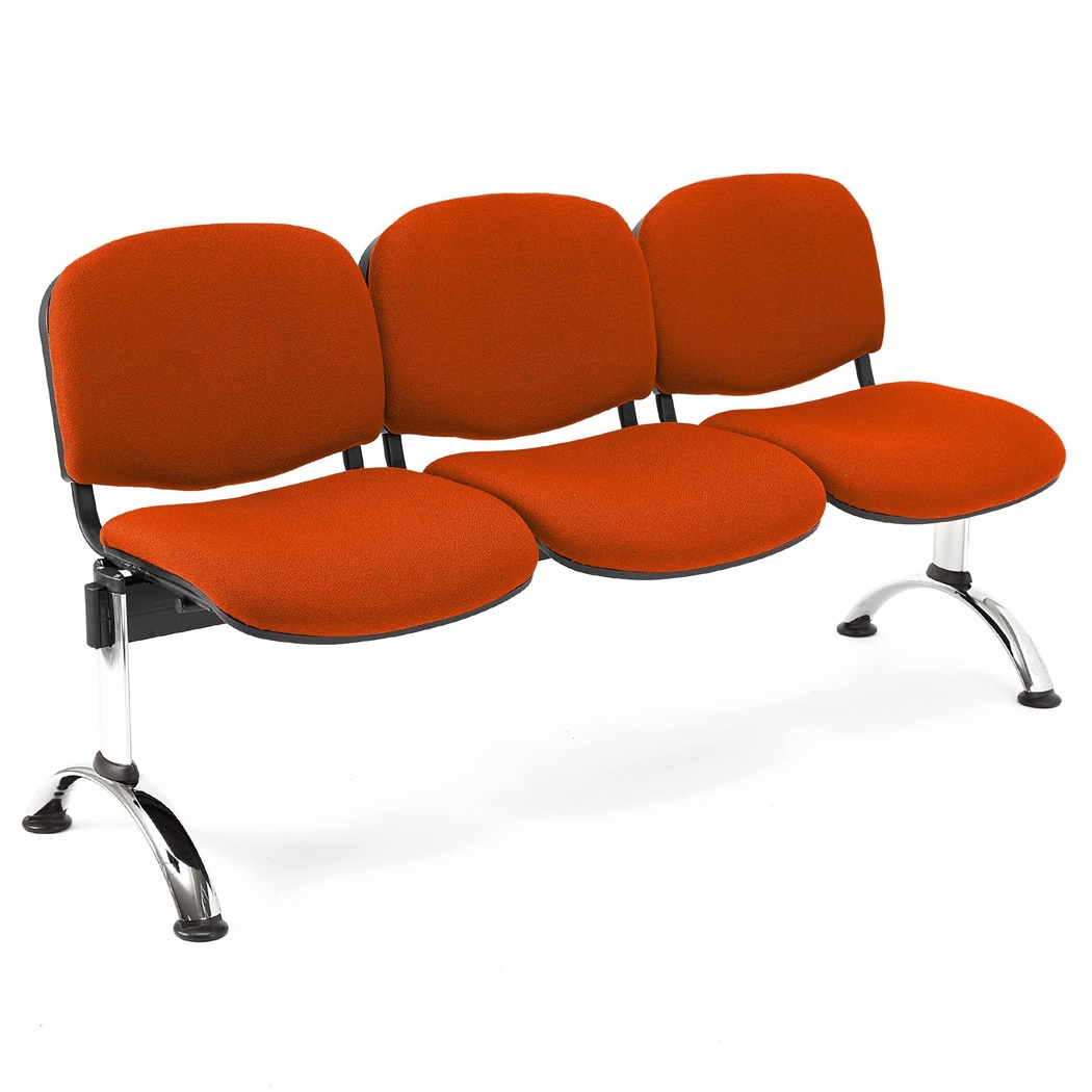 Banc salle d'attente 3 sièges MOBY BASE, Structure en Métal, Grand Rembourrage, Tissu Orange