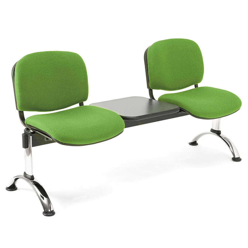 Banc salle d'attente 2 sièges et table MOBY BASE, Structure en Métal, Grand Rembourrage, Tissu Vert