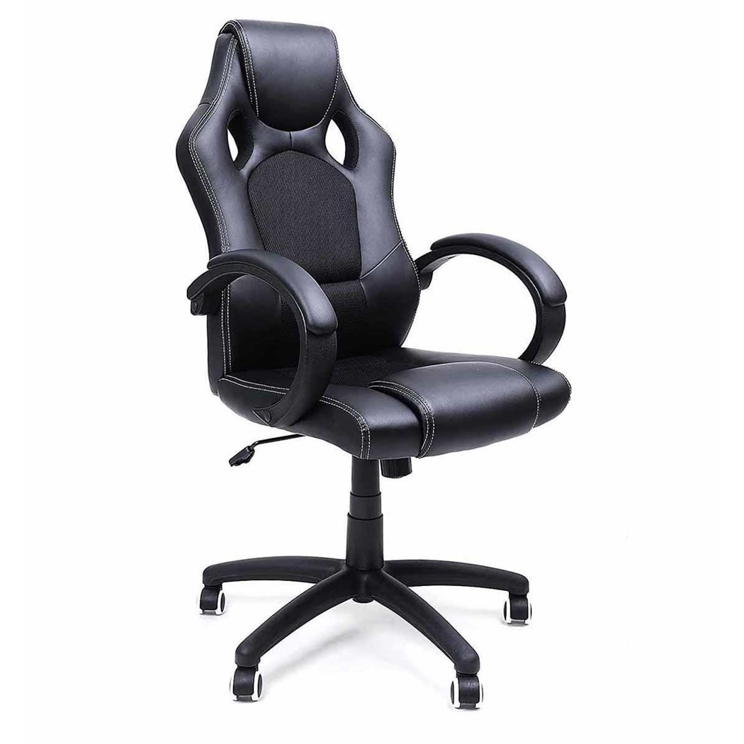 Fauteuil Gamer ARTY, Grand rembourrage, Design Sportif avec Coutures, Cuir, Noir
