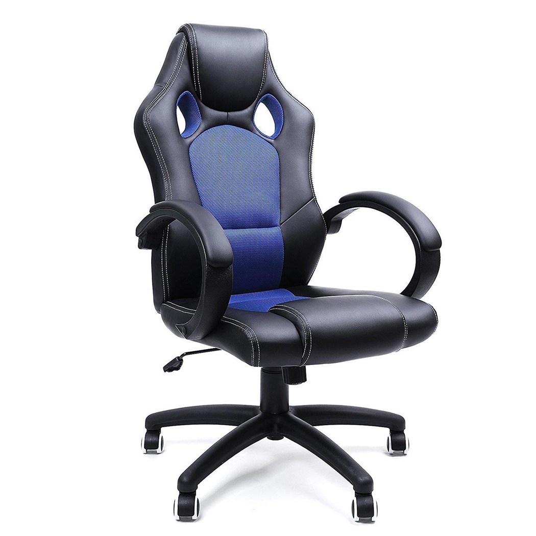 Fauteuil Gamer ARTY, Grand rembourrage, Design Sportif avec Coutures, Cuir, Bleu