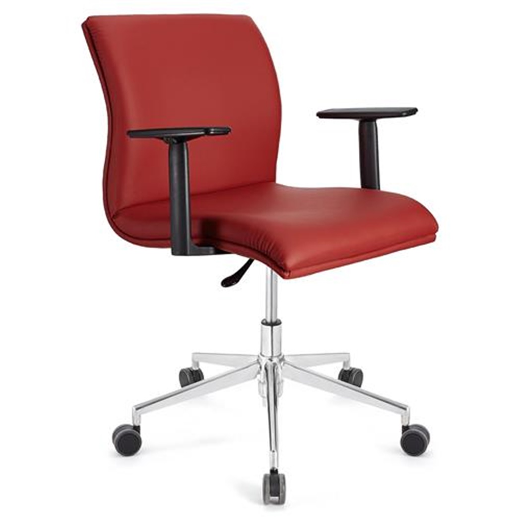 Fauteuil de bureau ANIBAL BASE PRO CUIR, Accoudoirs Ajustables, Rouge