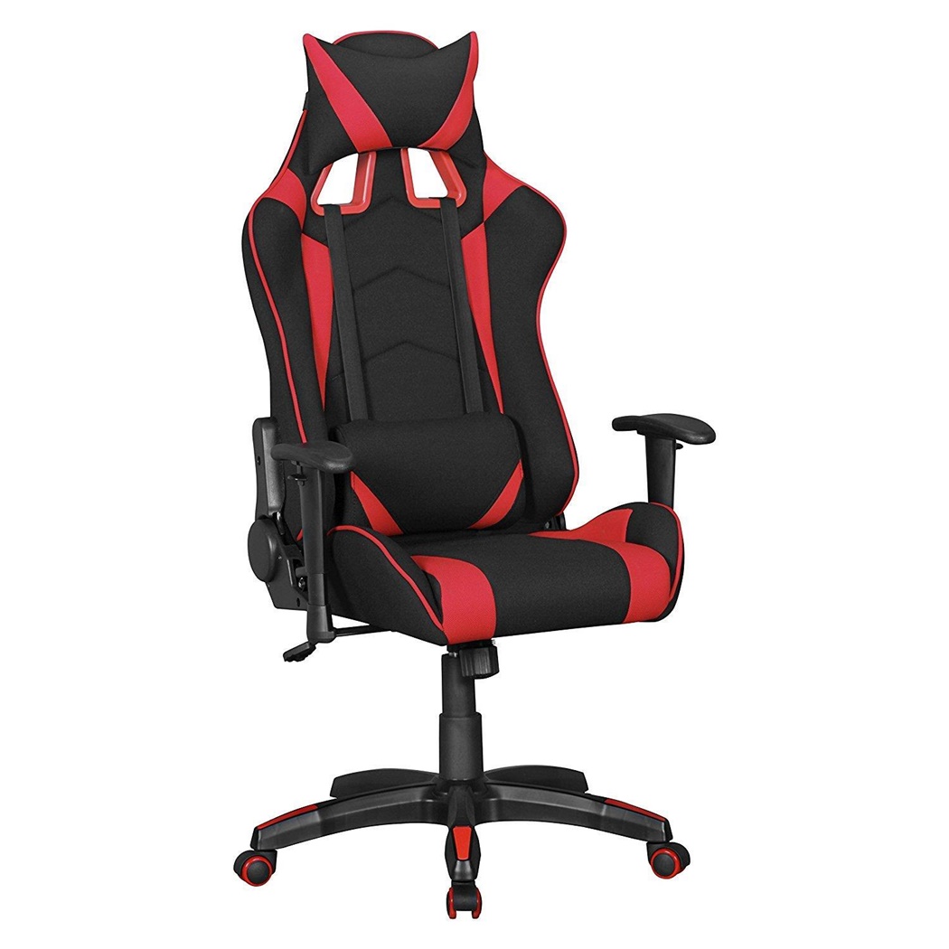 Fauteuil de bureau Gamer ORBY TISSU, Dossier Inclinable, Coussins Inclus, Noir/Rouge