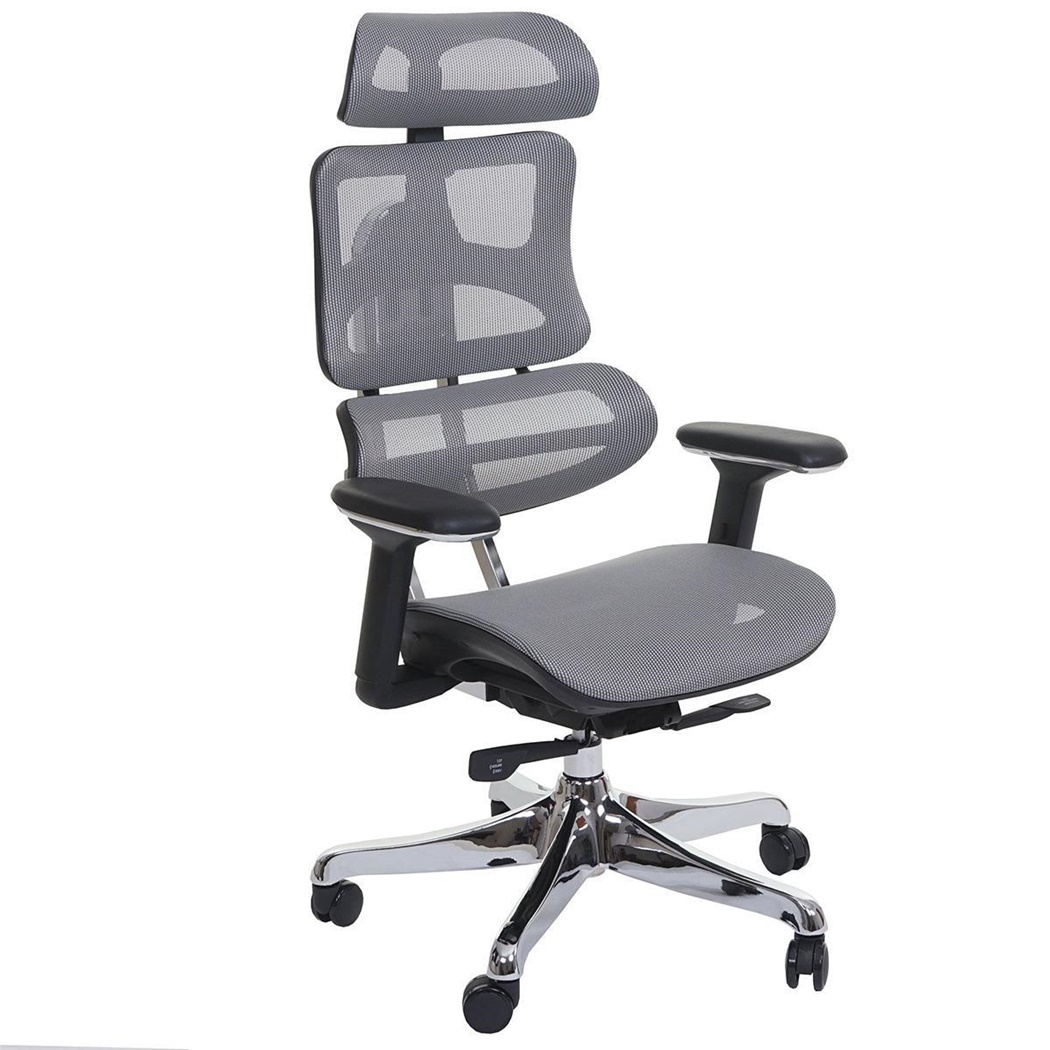 Siège Ergonomique MINERVE, Totalement Ajustable, ISO 9001, en Maille, Noir et Gris