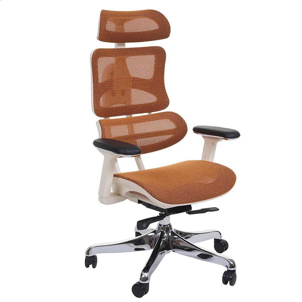 Siège Ergonomique MINERVE, Totalement Ajustable, ISO 9001, en Maille, Orange