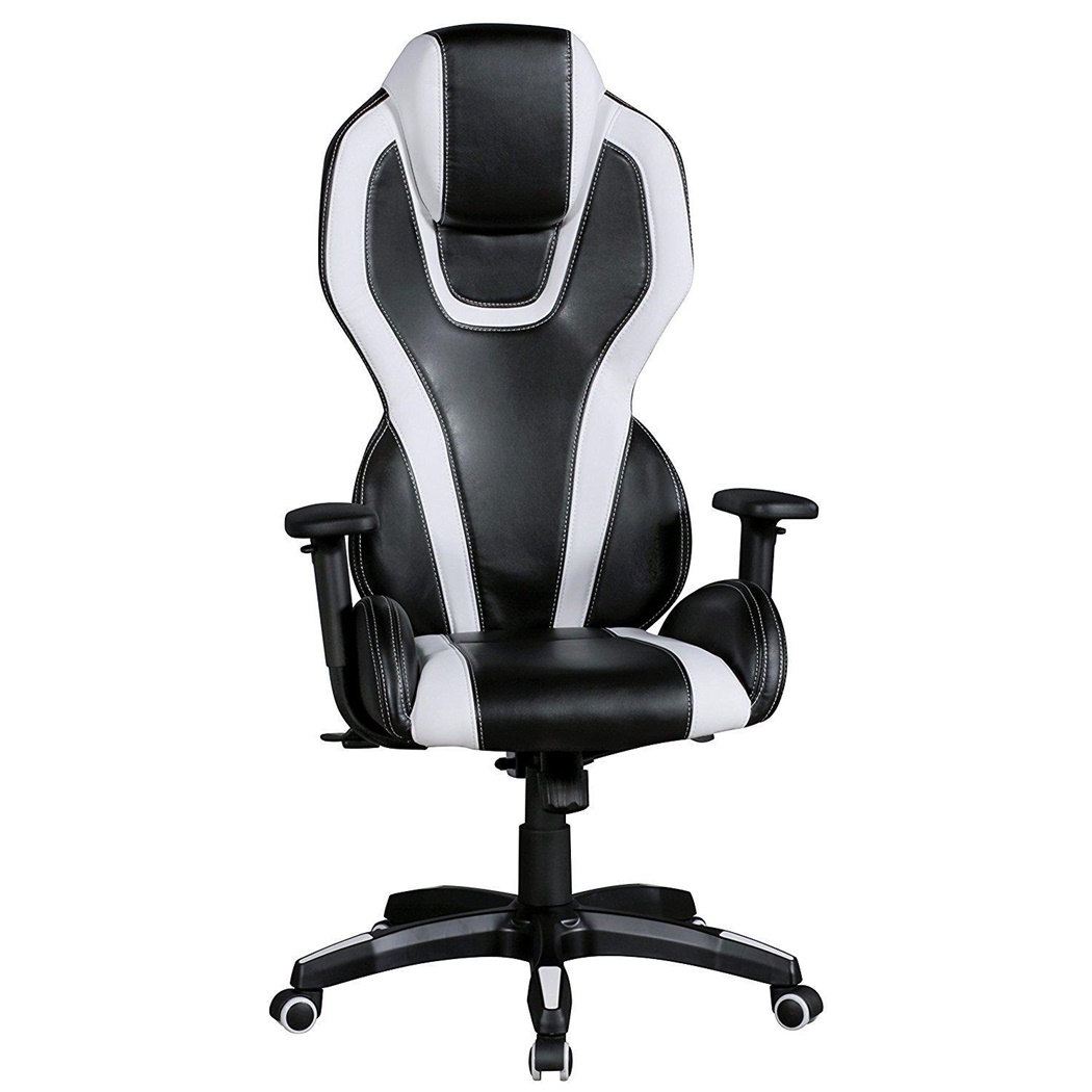 Chaise Gamer LANDAU, accoudoirs ajustables, Revêtement Cuir, Noir et Blanc