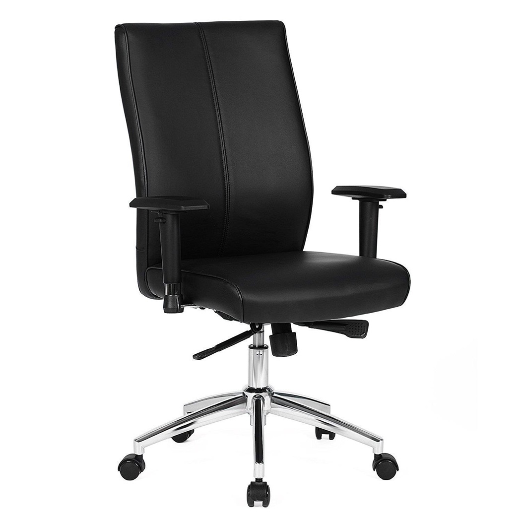 Fauteuil de bureau DINA, Grand rembourrage, Accoudoirs Ajustables, Cuir avec Coutures, Noir