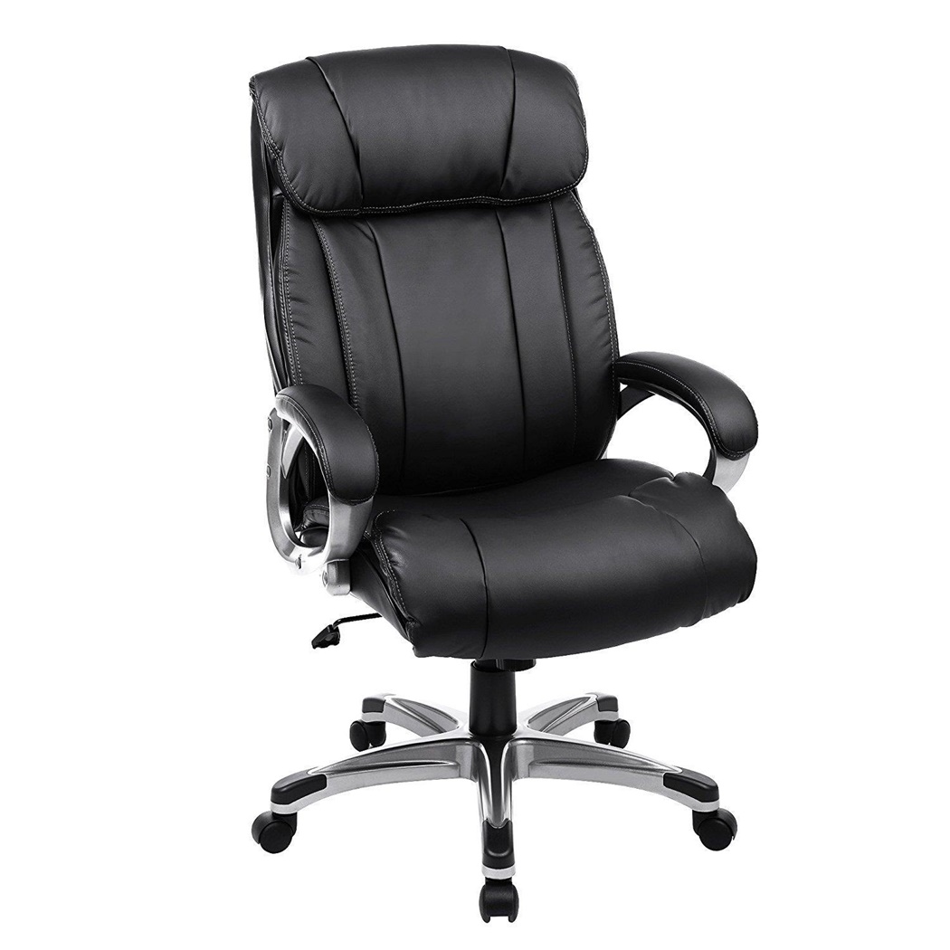 Fauteuil de bureau MORRISON, Grand rembourrage, Résistance jusqu'à 150 kg, Cuir, Noir