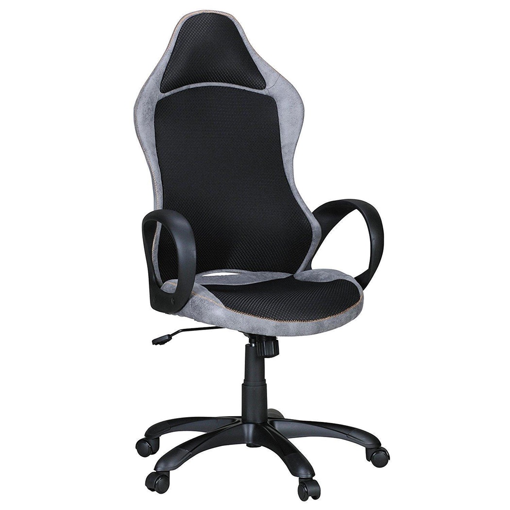 Fauteuil de bureau ROSENBER, Style sportif, Design ergonomique, en Cuir Gris et Maille Respirable Noire