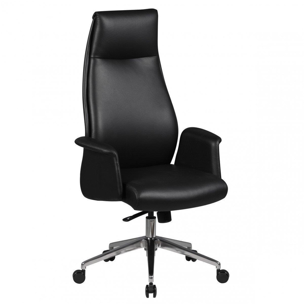 Fauteuil de bureau FRANKI, Design élégant, Mécanisme synchrone, Cuir authentique, Noir