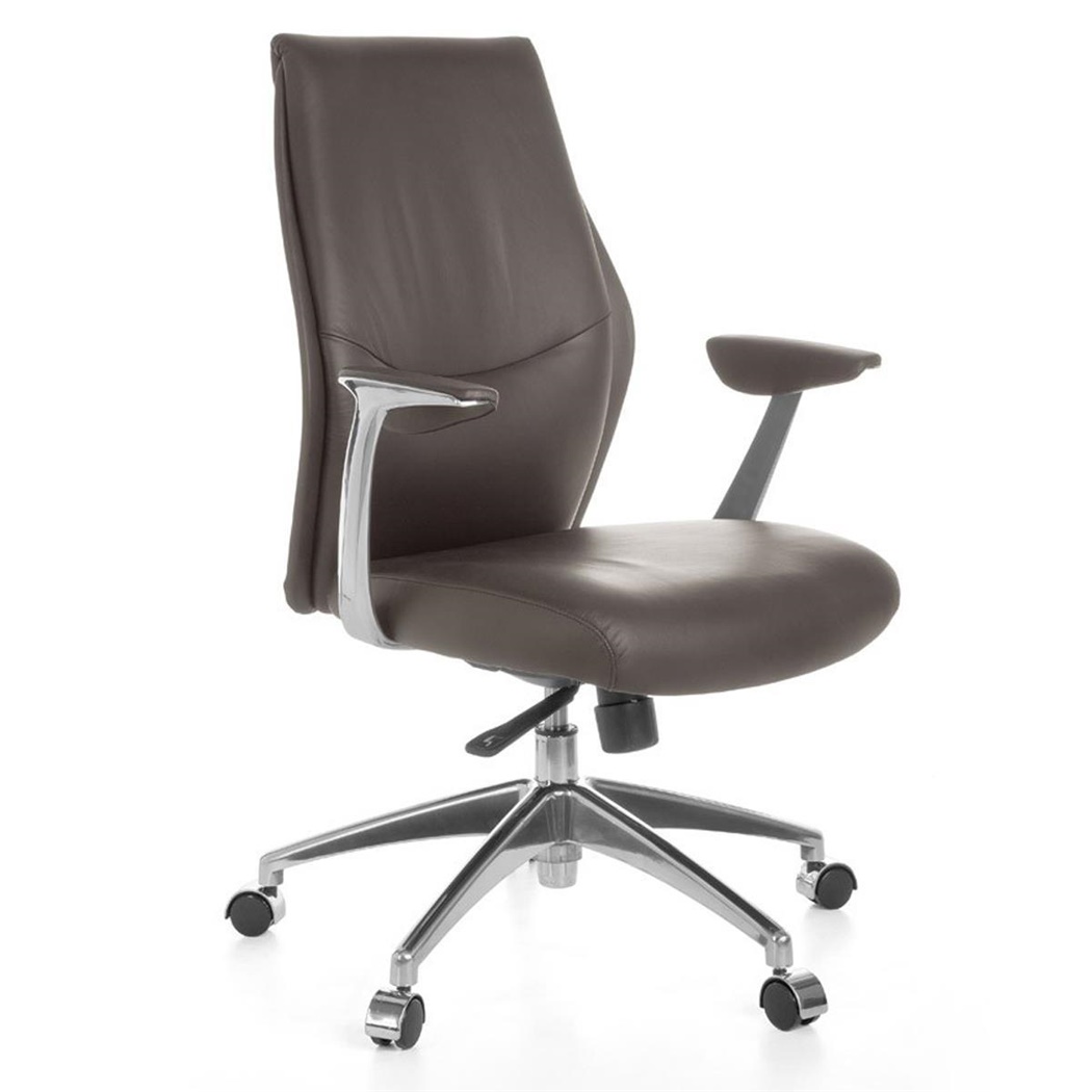 Fauteuil de bureau SAXE 10, Design élégant, Grand Rembourrage, Cuir authentique, Marron