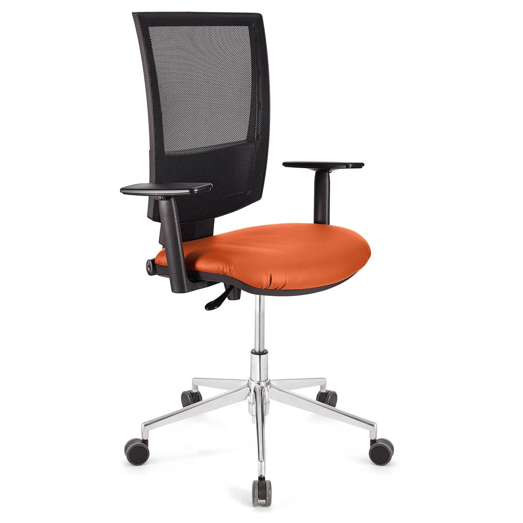 Chaise de Bureau PANDORA PRO CUIR, Accoudoirs Ajustables, Piétement Metallique, Rembourrage épais, Orange