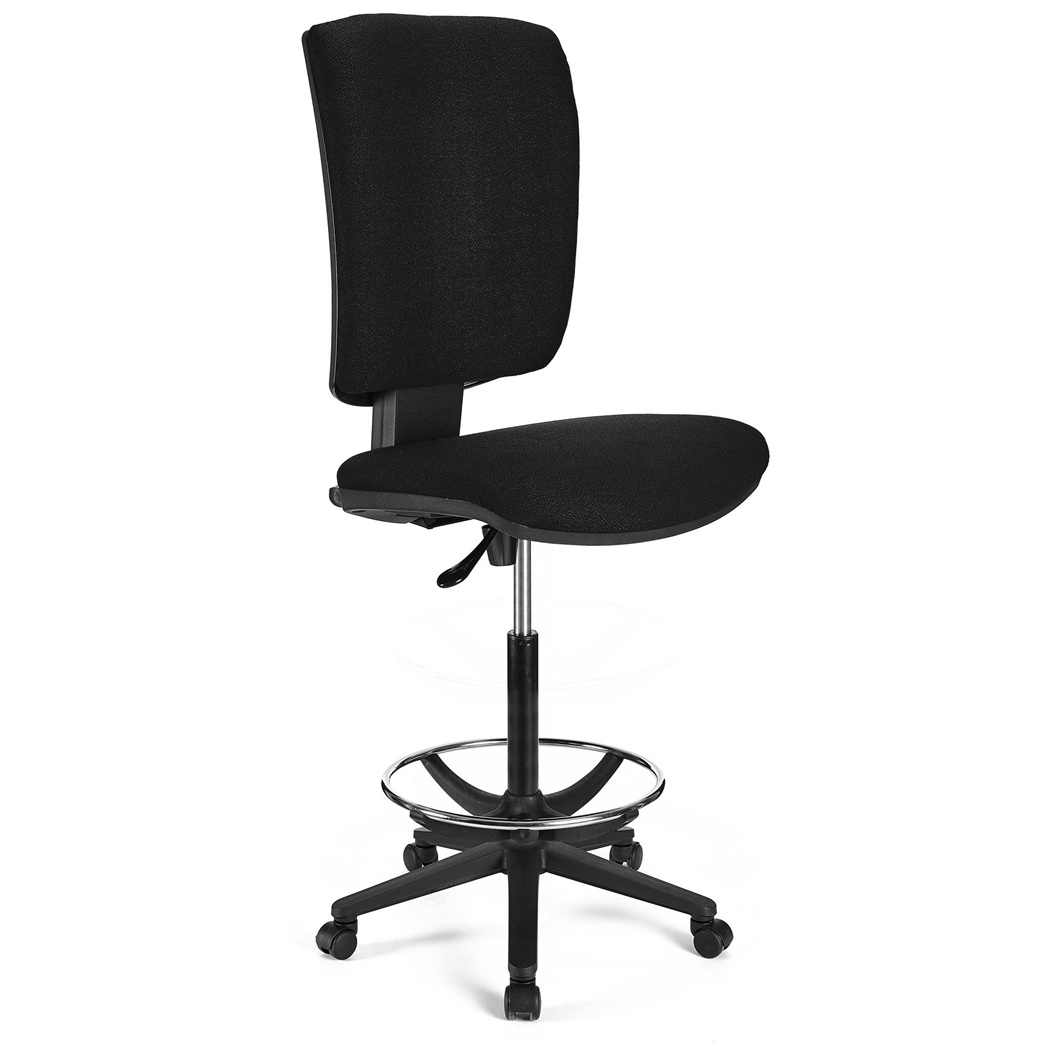 Tabouret de Bureau ATLAS SANS ACCOUDOIRS, Dossier Ajustable, Grand Rembourrage, en tissu, Noir