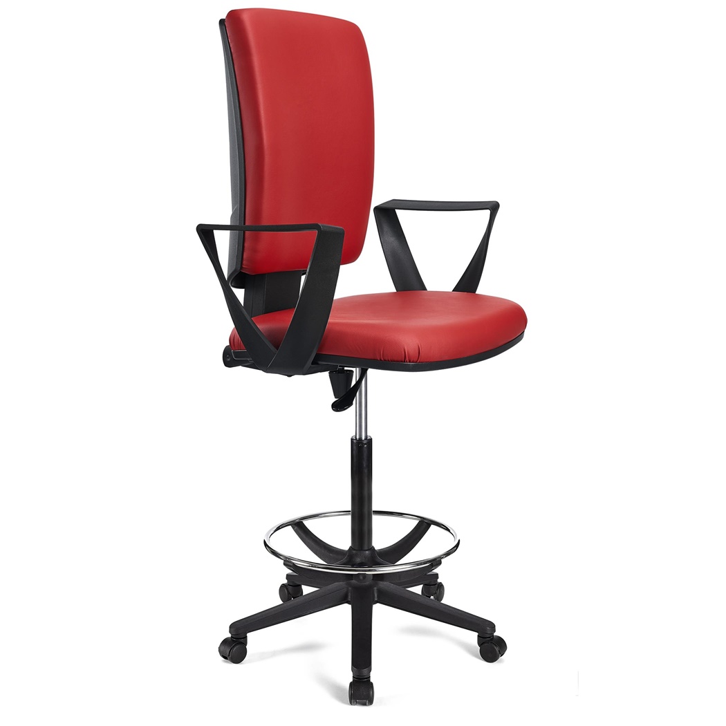 Tabouret de Bureau ATLAS CUIR, Dossier Ajustable, Grand Rembourrage, Rouge