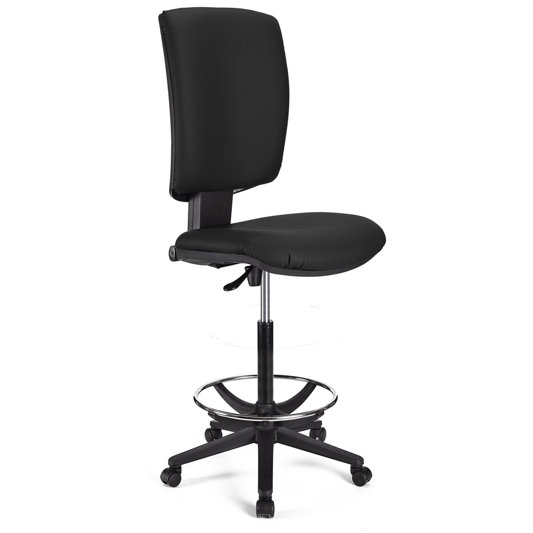 Tabouret de Bureau ATLAS SANS ACCOUDOIRS CUIR, Dossier Ajustable, Grand Rembourrage, Noir