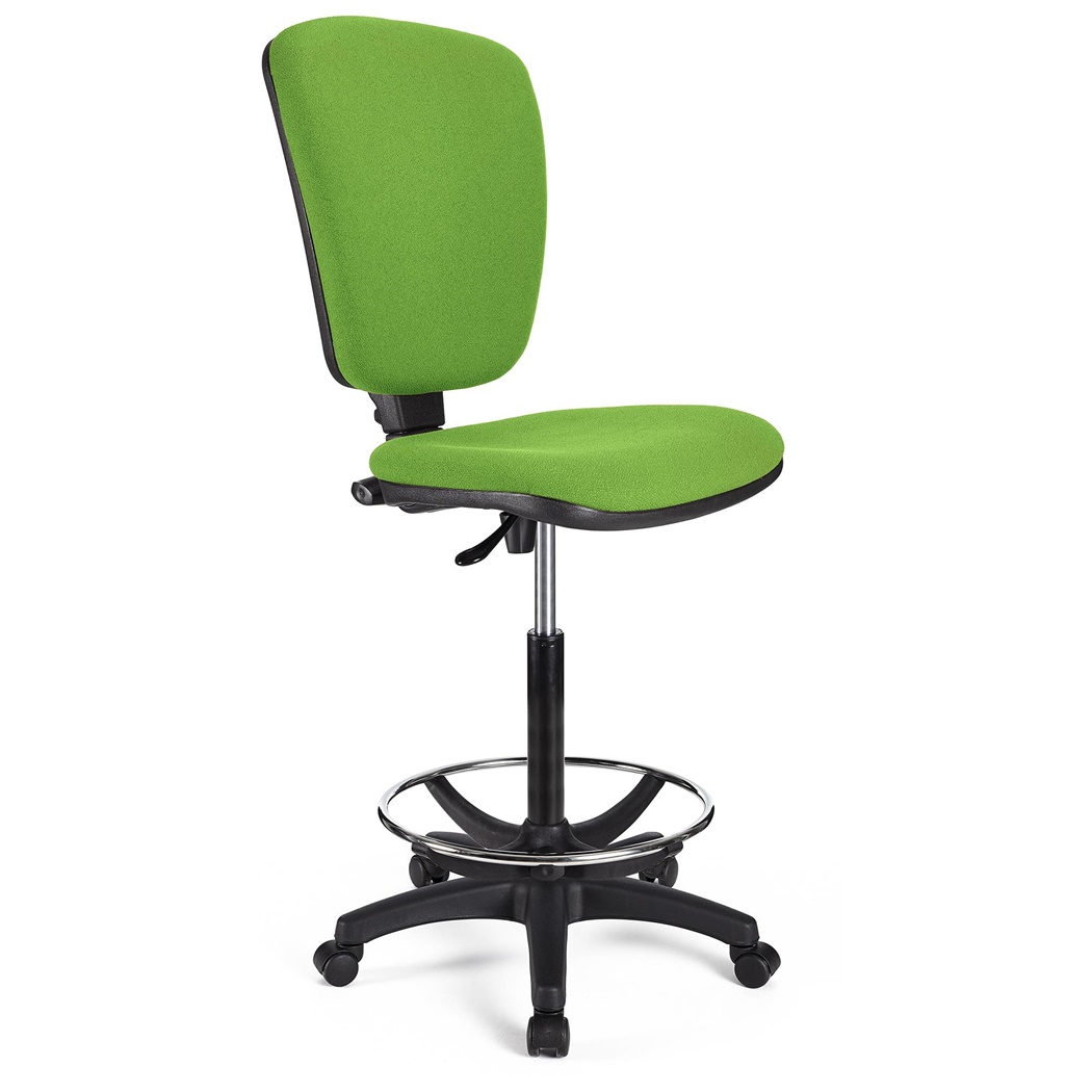 Tabouret de Travail CALIPSO SANS ACCOUDOIRS, Dossier Ajustable, Grand Rembourrage, Tissu, Vert