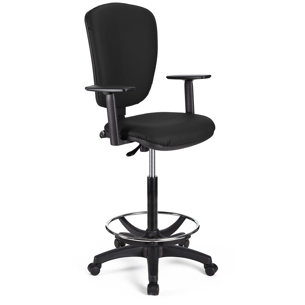 Tabouret de Travail CALIPSO PLUS CUIR, Dossier Ajustable, Grand Rembourrage, Noir