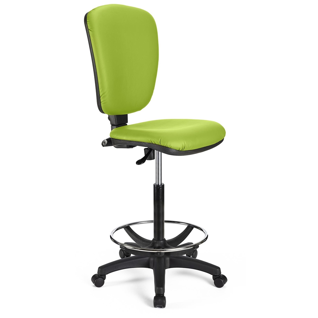 Tabouret de Travail CALIPSO SANS ACCOUDOIRS CUIR, Dossier Ajustable, Grand Rembourrage, Vert