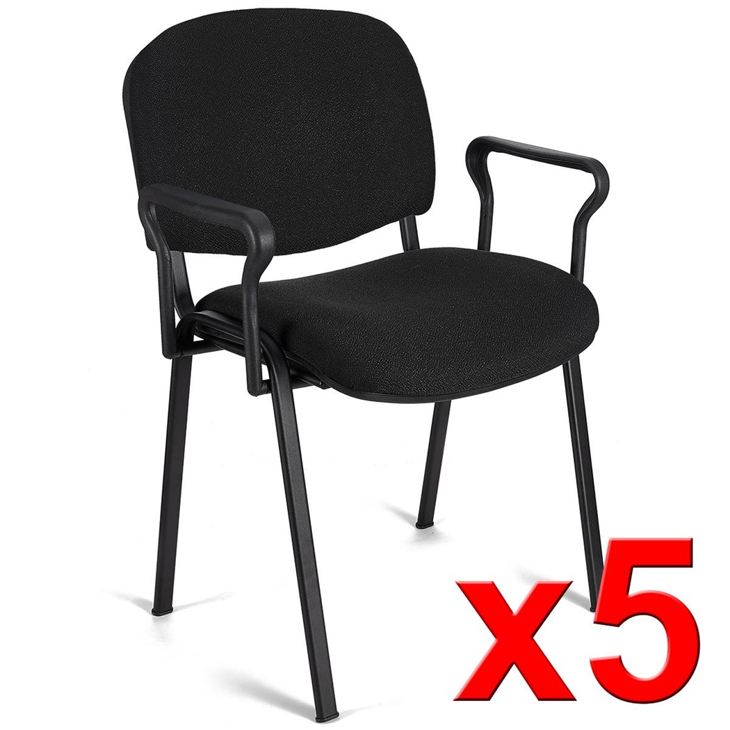 Lot de 5 Chaises visiteur MOBY BASE AVEC ACCOUDOIRS, Commode et Pratique, Piétement Noir et Tissu Noir