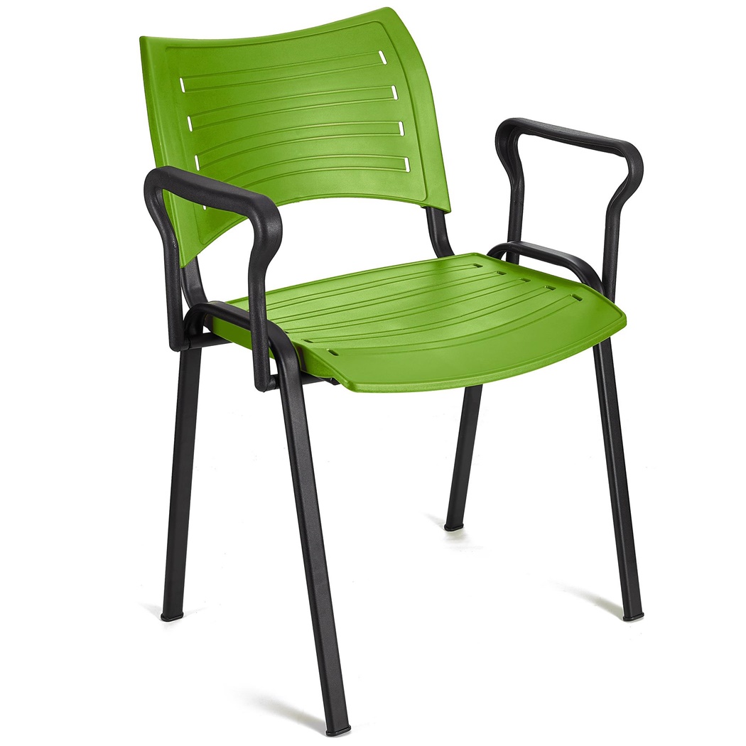 Chaise visiteur ELVA AVEC ACCOUDOIRS, Empilable et Pratique, Piétement Noir, Vert