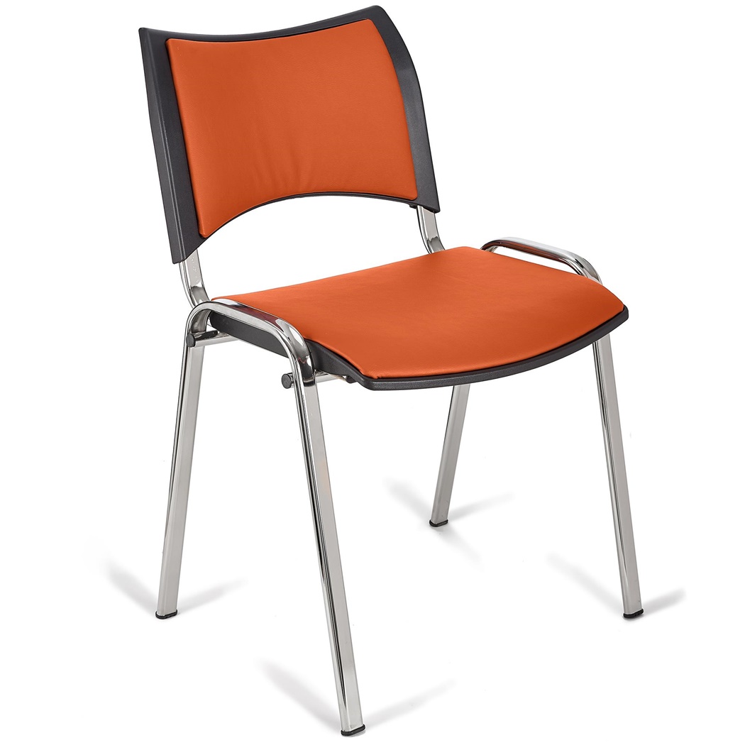 Chaise conférence ROMEL CUIR, Rembourrage Commode, Empilable, Piétement Chromé, Orange