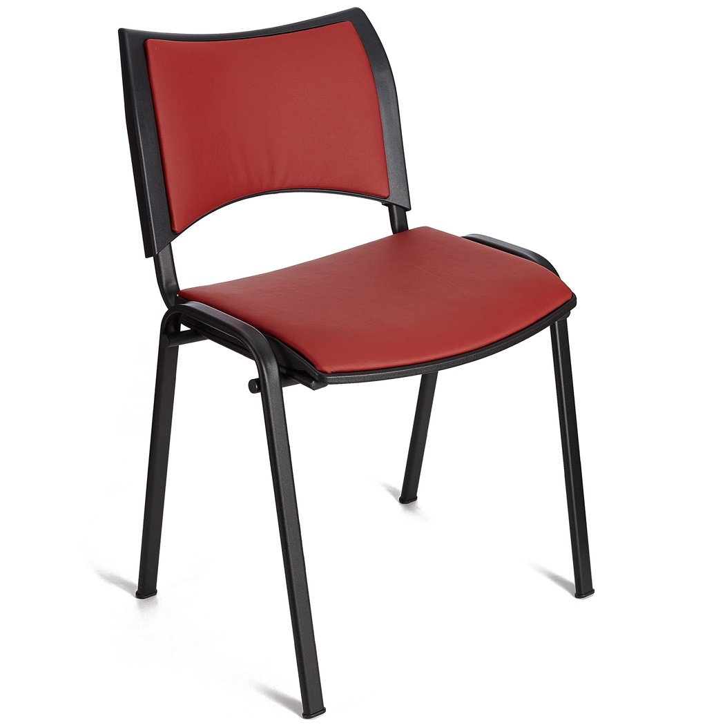 Chaise conférence ROMEL CUIR, Rembourrage Commode, Empilable, Piétement Noir, Rouge