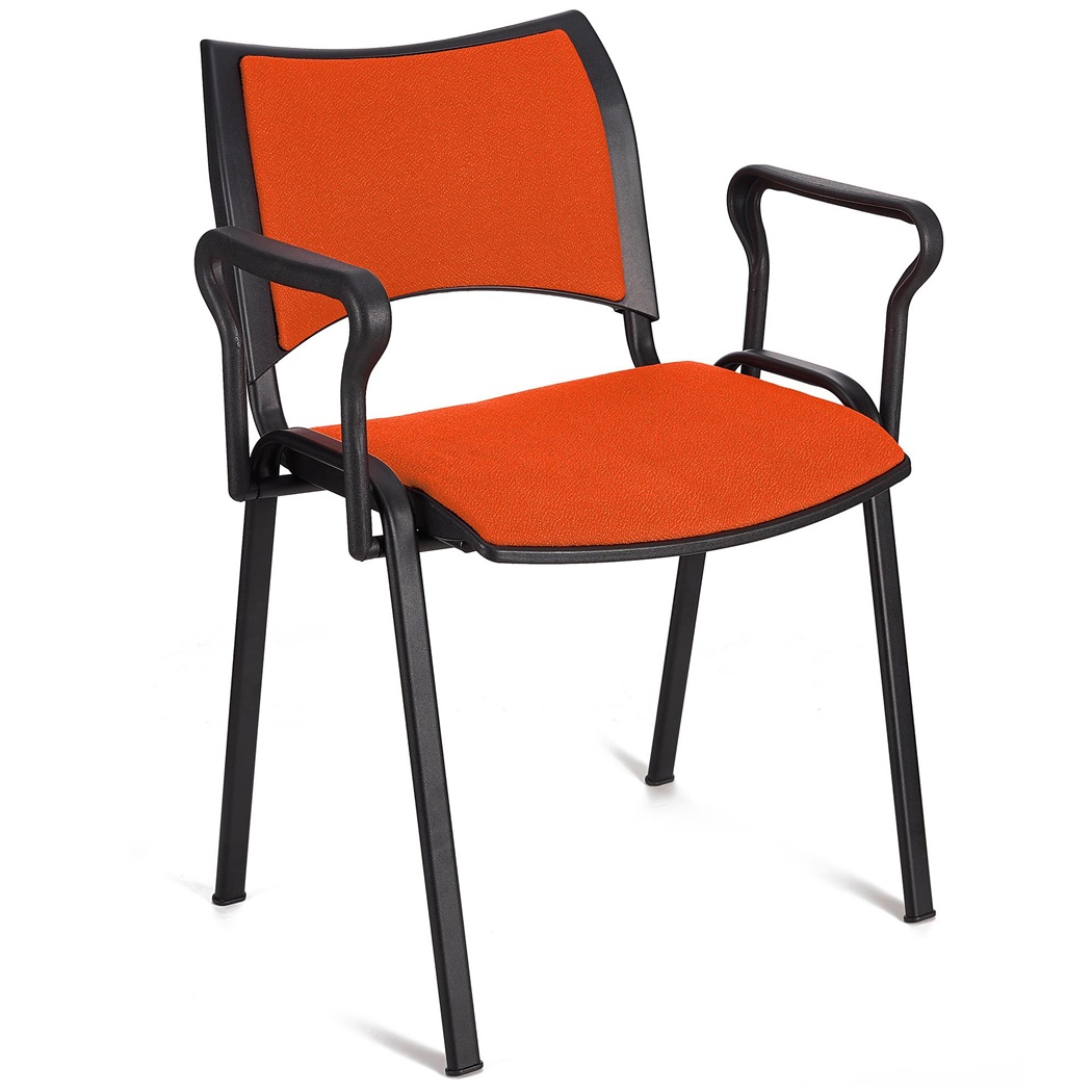 Chaise conférence ROMEL AVEC ACCOUDOIRS, Rembourrage Commode, Empilable, Piétement Noir, en Tissu, Orange