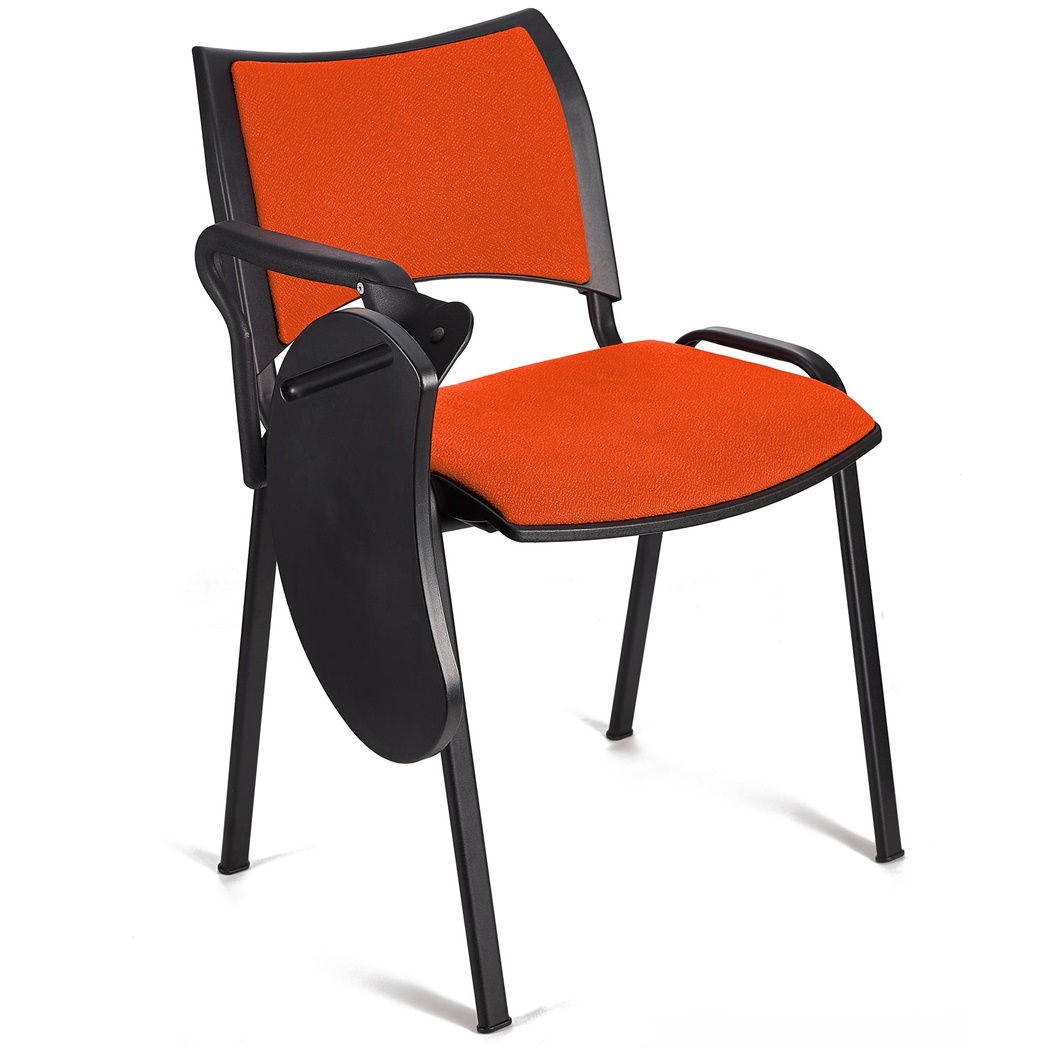 Chaise conférence ROMEL AVEC TABLETTE, Rembourrage Commode, Empilable, Piétement Noir, en Tissu, Orange