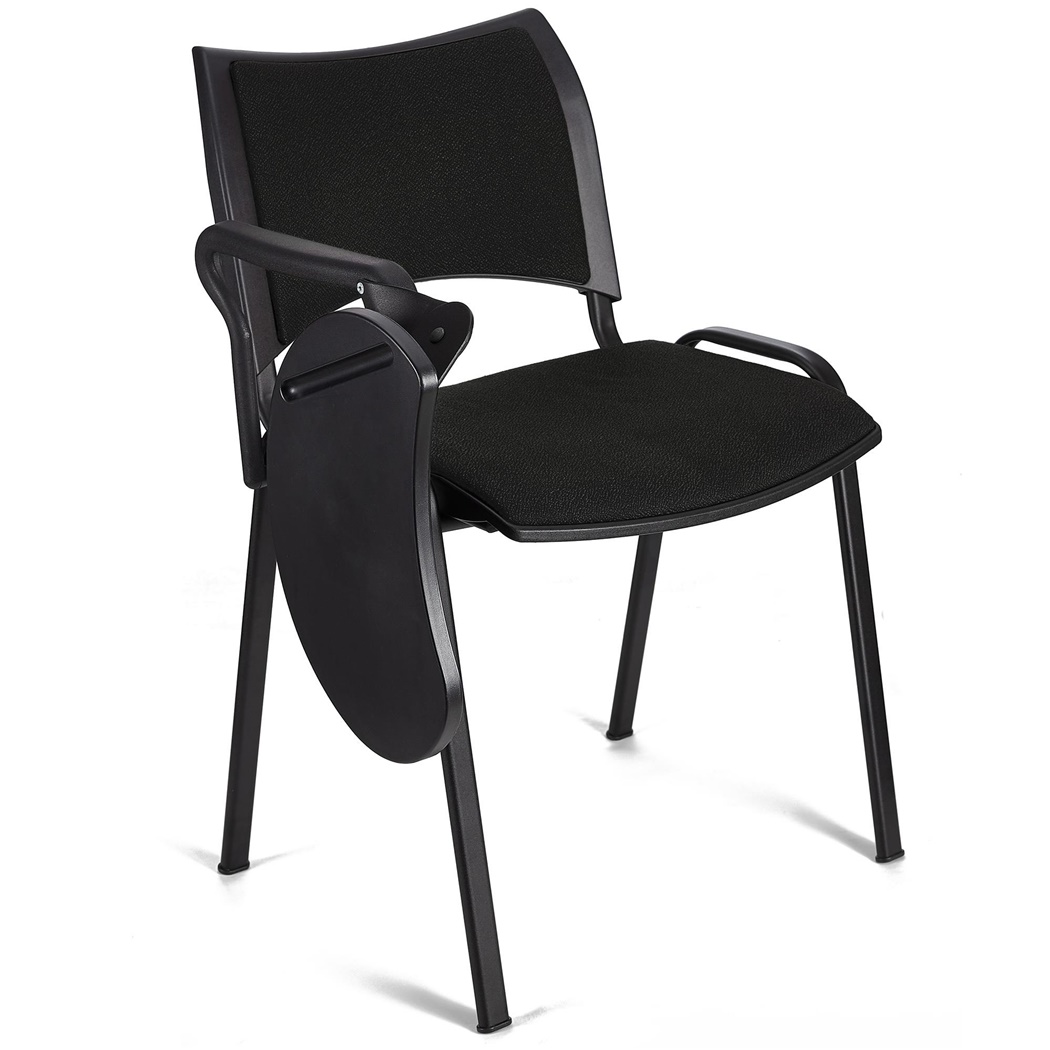 Chaise conférence ROMEL AVEC TABLETTE, Rembourrage Commode, Empilable, Piétement Noir, en Tissu, Noir