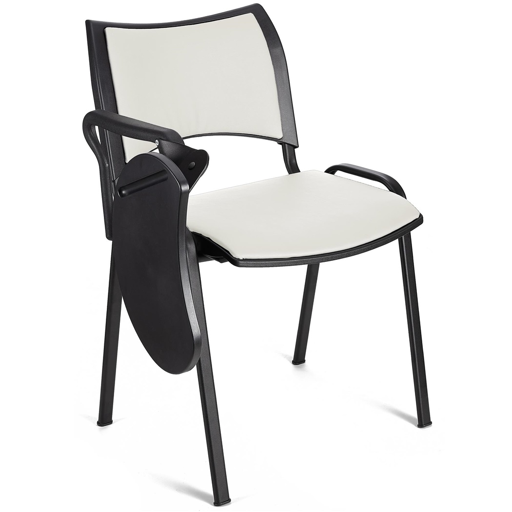 Chaise conférence ROMEL AVEC TABLETTE CUIR, Rembourrage Commode, Empilable, Piétement Noir, Blanc