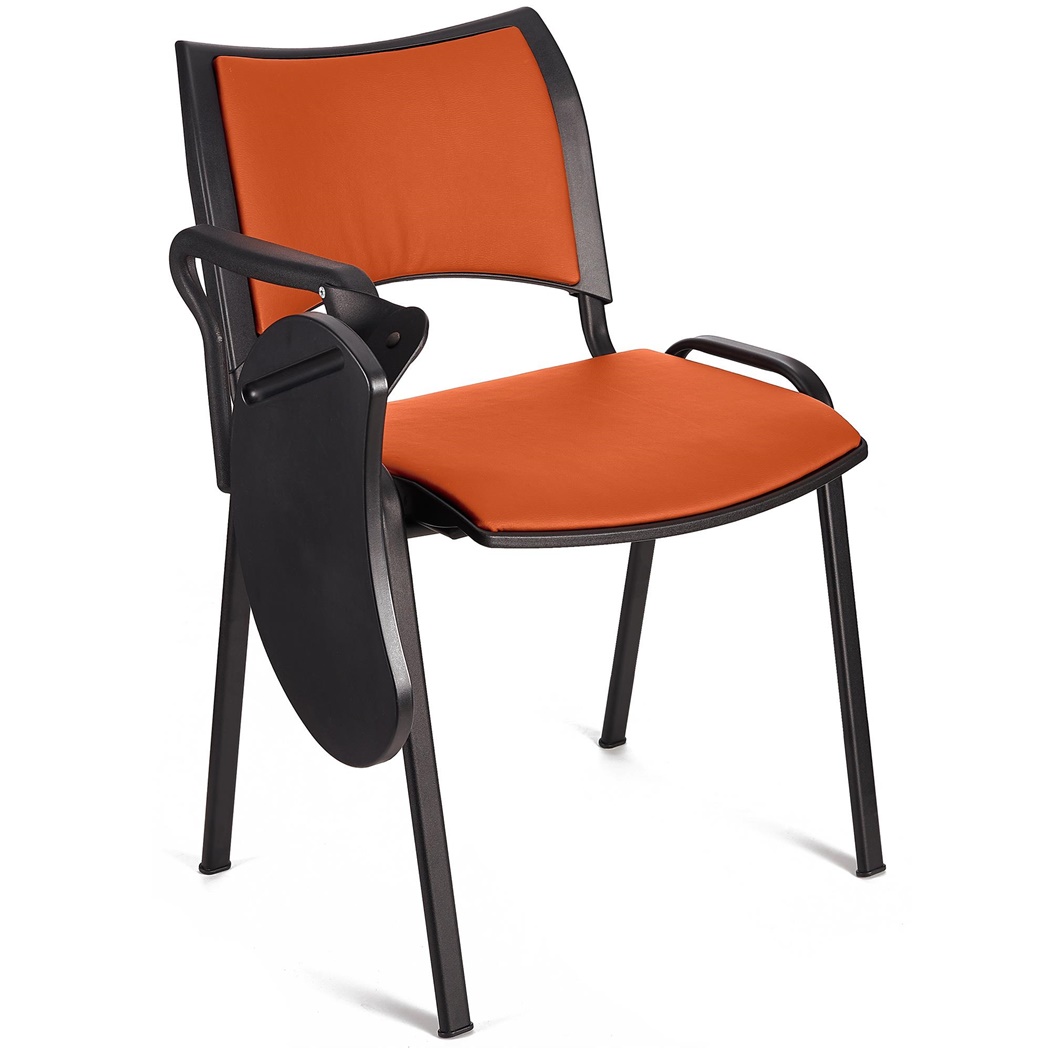 Chaise conférence ROMEL AVEC TABLETTE CUIR, Rembourrage Commode, Empilable, Piétement Noir, Orange