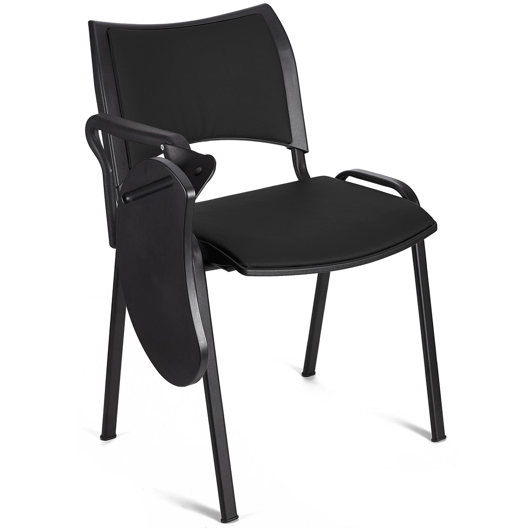 Chaise conférence ROMEL AVEC TABLETTE CUIR, Rembourrage Commode, Empilable, Piétement Noir, Noir