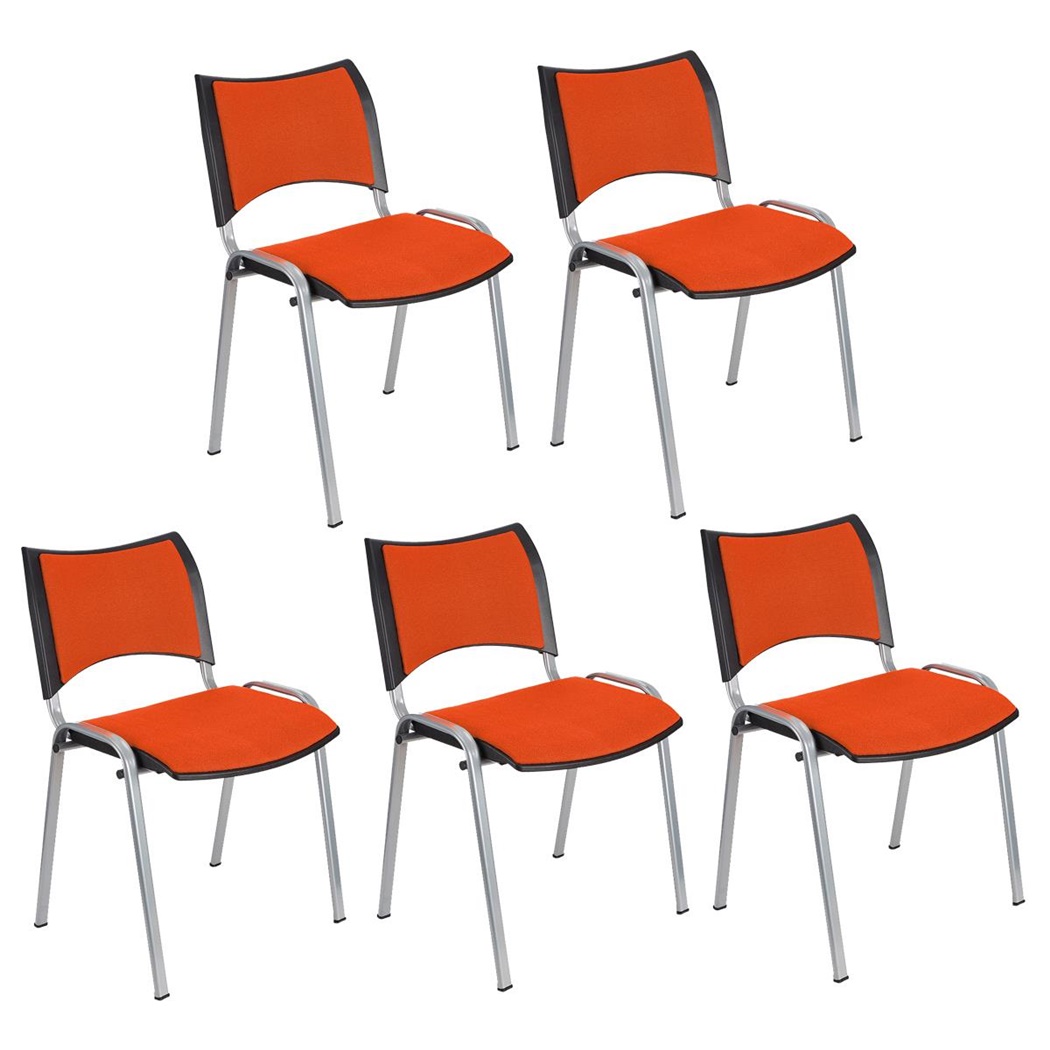 Lot de 5 Chaises conférence ROMEL, Rembourrage Commode, Empilables, Piétement Gris, en Tissu, Orange