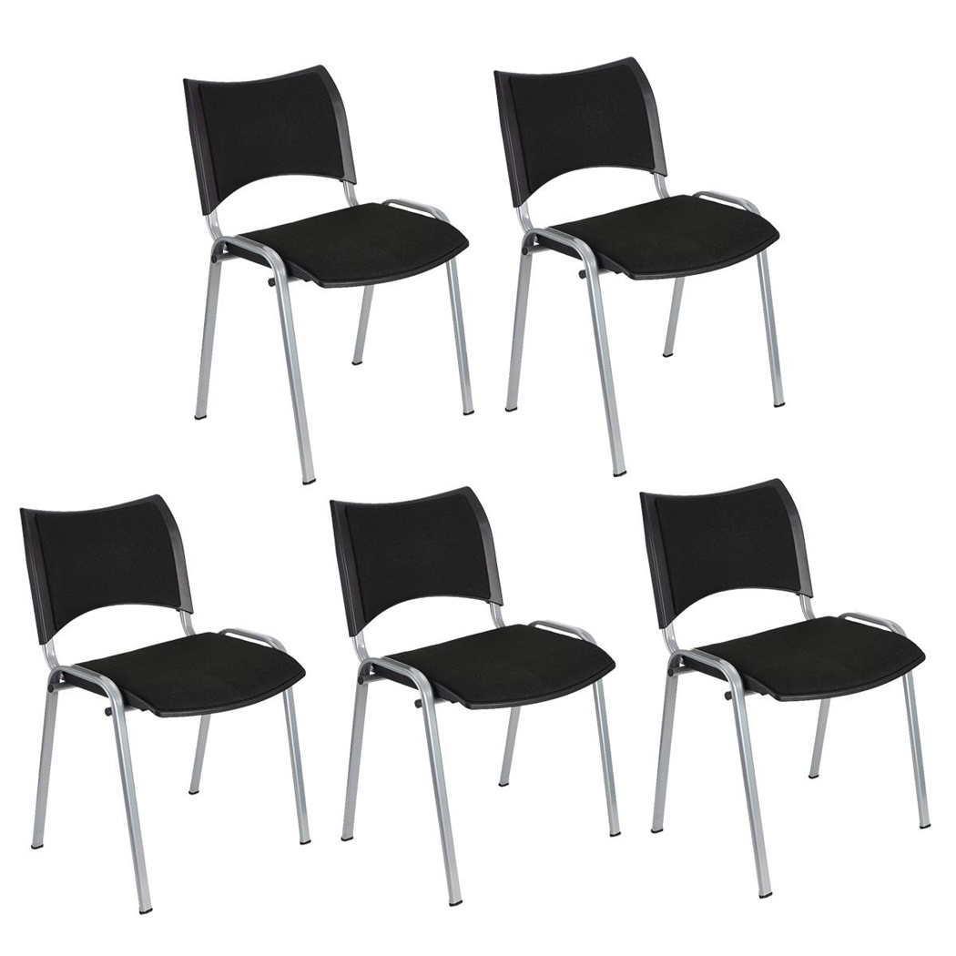 Lot de 5 Chaises conférence ROMEL, Rembourrage Commode, Empilables, Piétement Gris, en Tissu, Noir