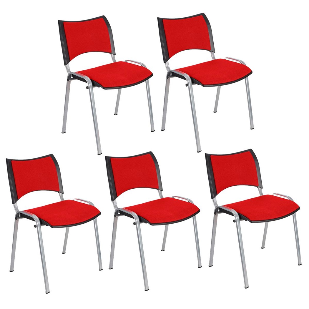 Lot de 5 Chaises conférence ROMEL, Rembourrage Commode, Empilables, Piétement Gris, en Tissu, Rouge