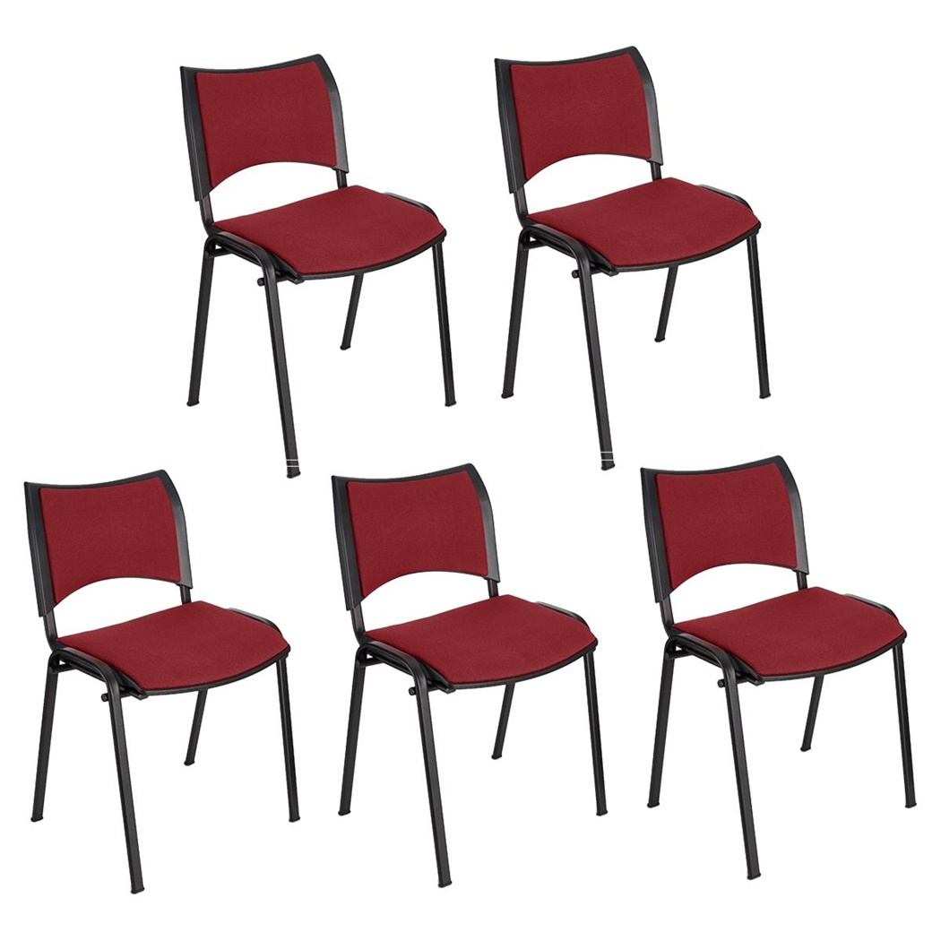 Lot de 5 Chaises conférence ROMEL, Rembourrage Commode, Empilables, Piétement Noir, en Tissu, Bordeaux