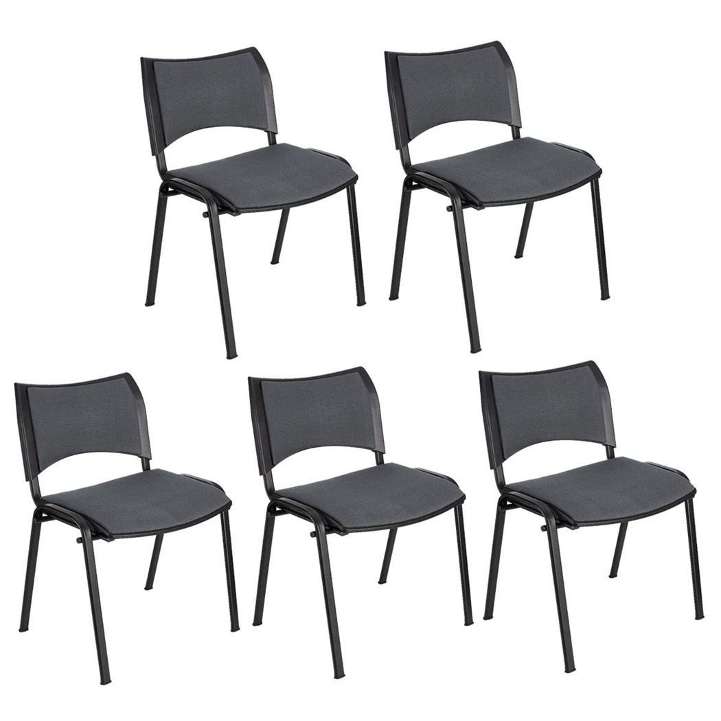 Lot de 5 Chaises conférence ROMEL, Rembourrage Commode, Empilables, Piétement Noir, en Tissu, Gris