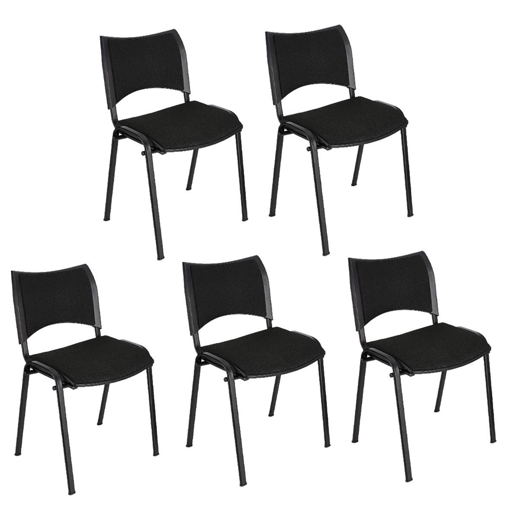 Lot de 5 Chaises conférence ROMEL, Rembourrage Commode, Empilables, Piétement Noir, en Tissu, Noir