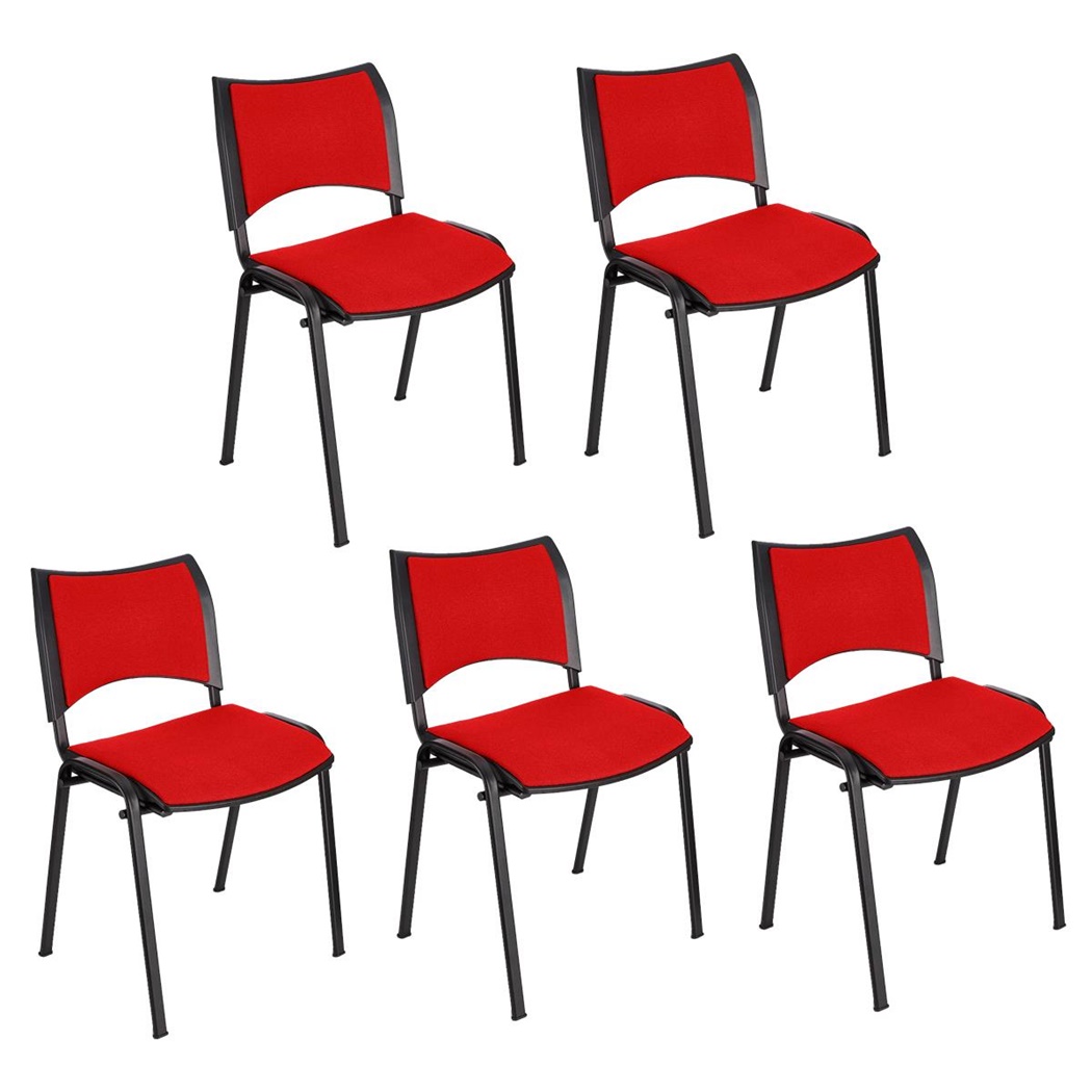 Lot de 5 Chaises conférence ROMEL, Rembourrage Commode, Empilables, Piétement Noir, en Tissu, Rouge