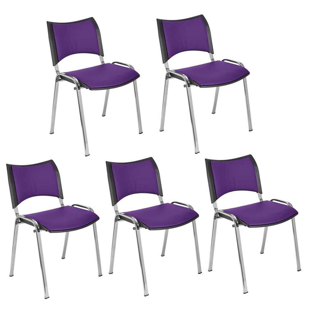 Lot de 5 Chaises conférence ROMEL CUIR, Rembourrage Commode, Empilables, Piétement Chromé, Violet